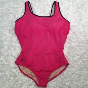 Lands’ End One Piece Cerise Pink with Blue Trim Swimsuit Size 18W